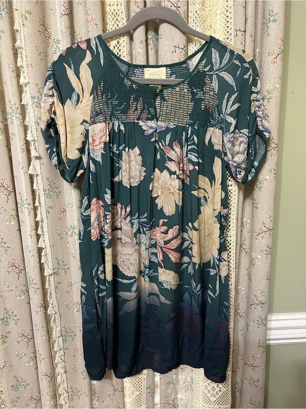 Anthropologie Edme & Esyllte Floral‎ Boho Babydoll Dress Pockets Medium